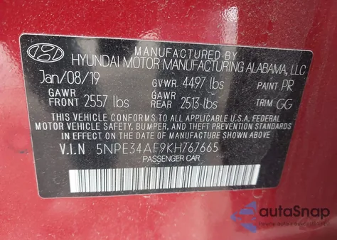 2019 Hyundai Sonata Sel from USA, damaged, VIN 5NPE34AF9KH767665